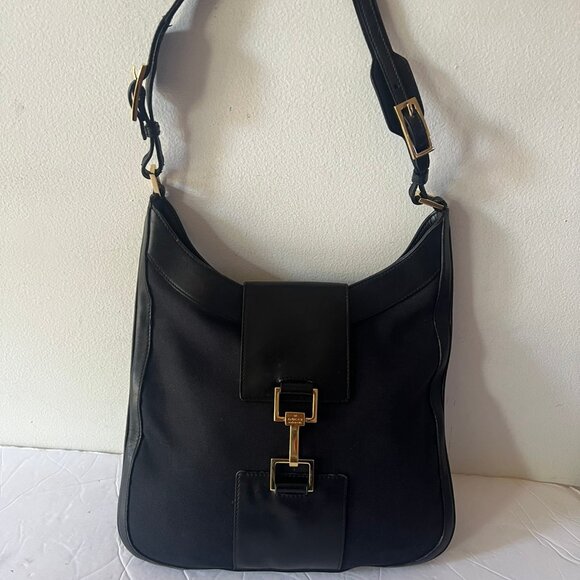 90'S GUCCI VINTAGE JACKIE CANVAS LEATHER HOBO SATCHEL - Picture 1 of 11
